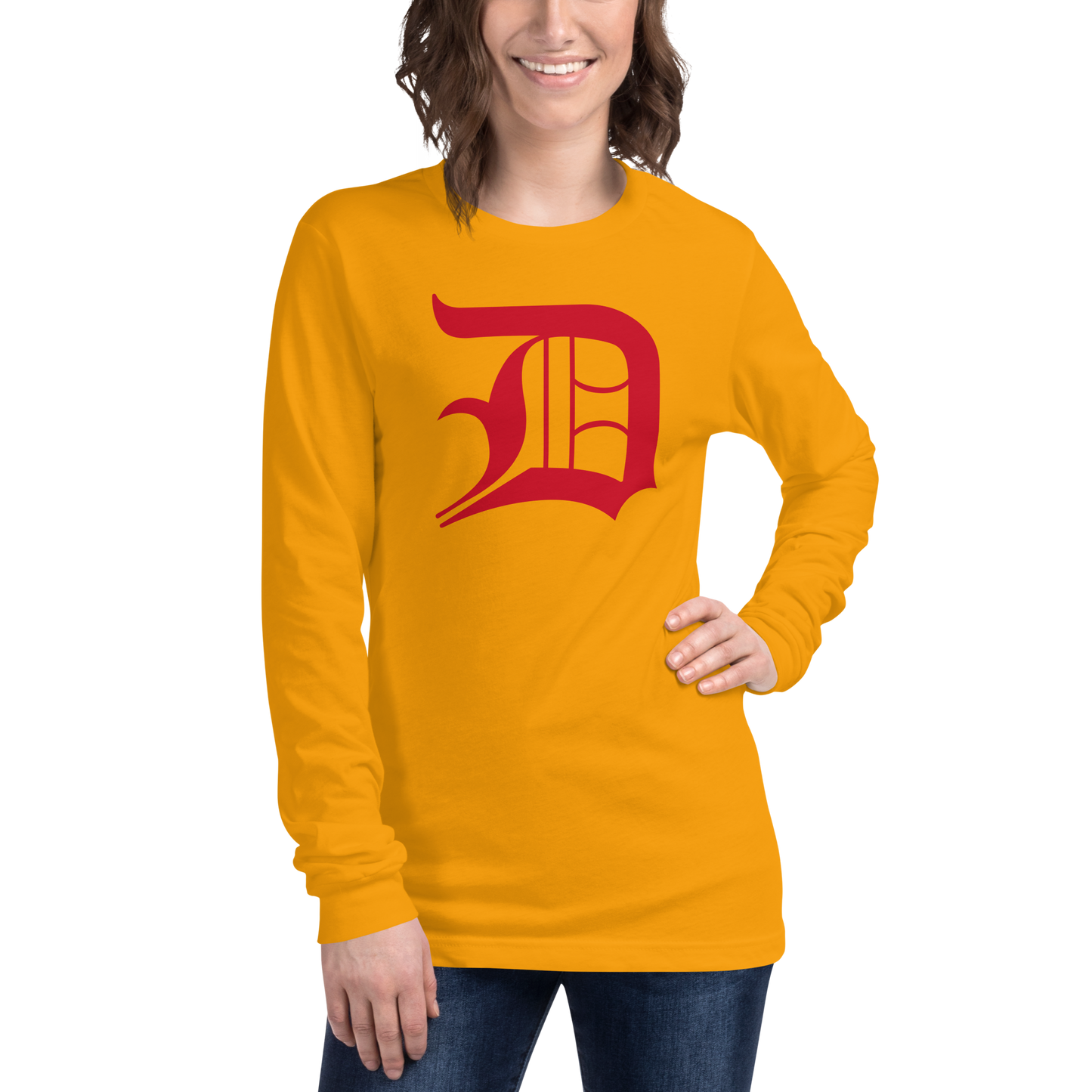 Detroit 'Old English D' T-Shirt (Aliform Red) | Unisex Long Sleeve