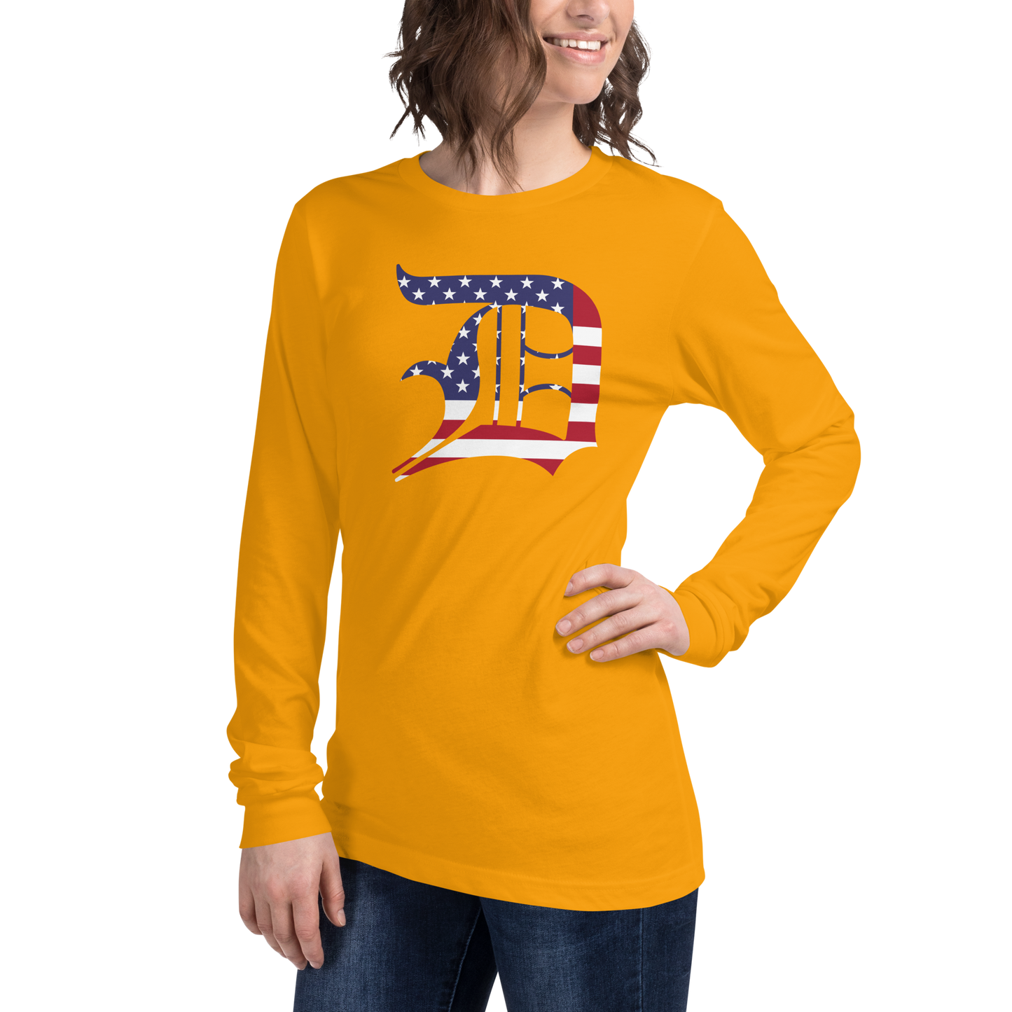 Detroit 'Old English D' T-Shirt (Patriotic Edition) | Unisex Long Sleeve