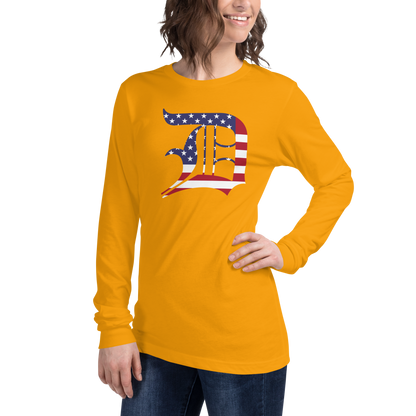 Detroit 'Old English D' T-Shirt (Patriotic Edition) | Unisex Long Sleeve