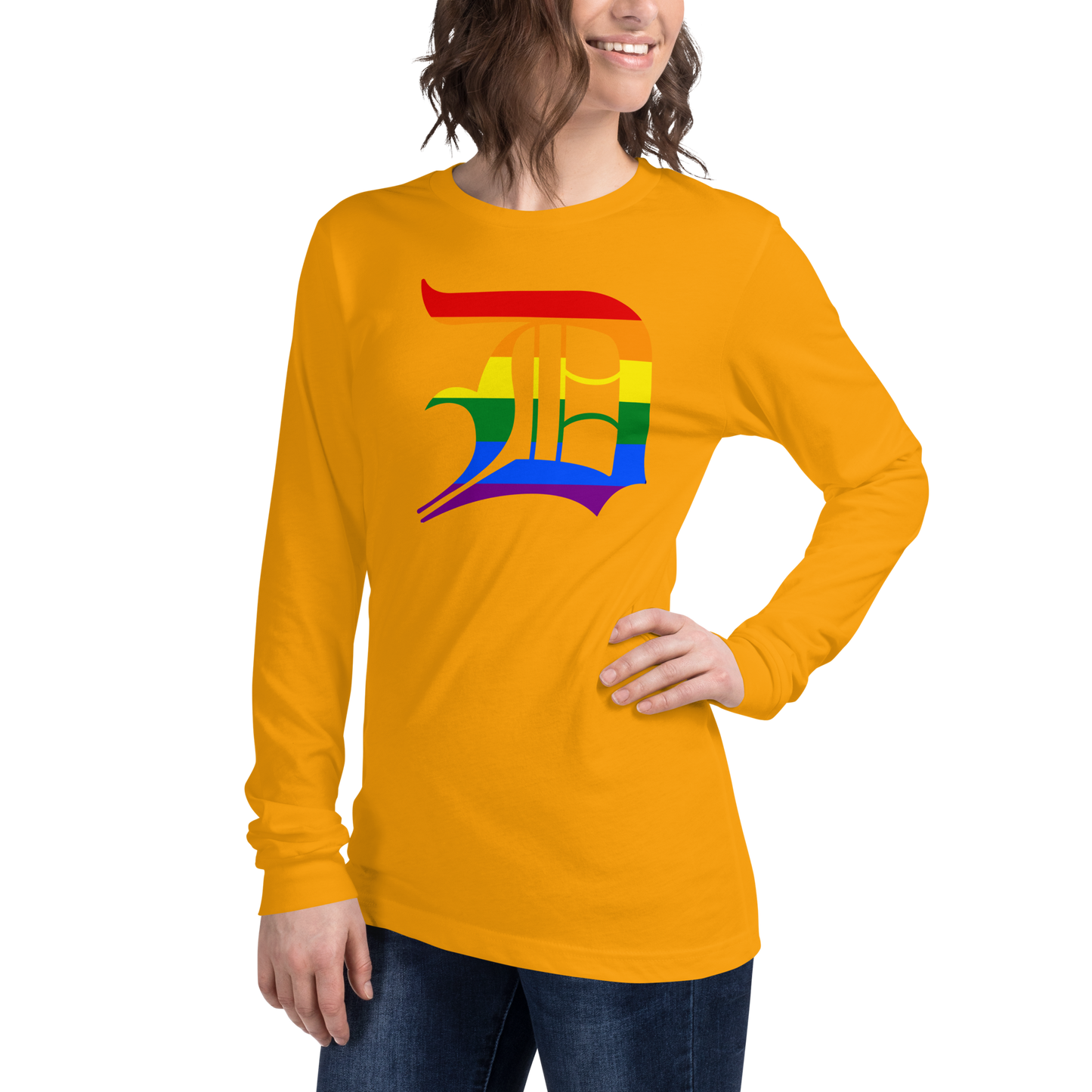 Detroit 'Old English D' T-Shirt (Rainbow Pride Edition) | Unisex Long Sleeve