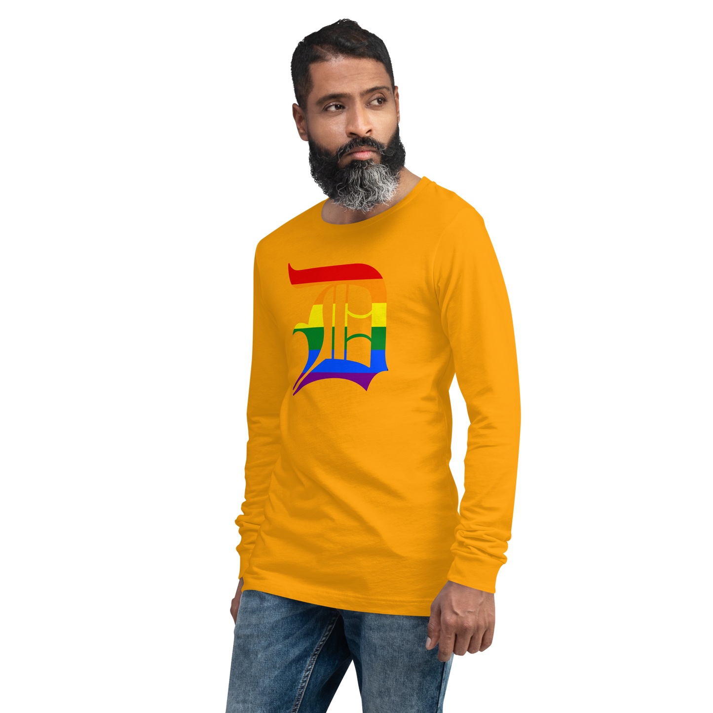 Detroit 'Old English D' T-Shirt (Rainbow Pride Edition) | Unisex Long Sleeve