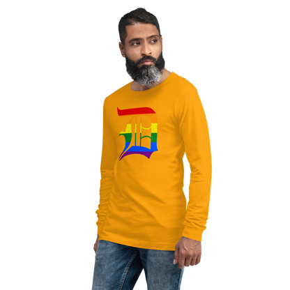 Detroit 'Old English D' T-Shirt (Rainbow Pride Edition) | Unisex Long Sleeve