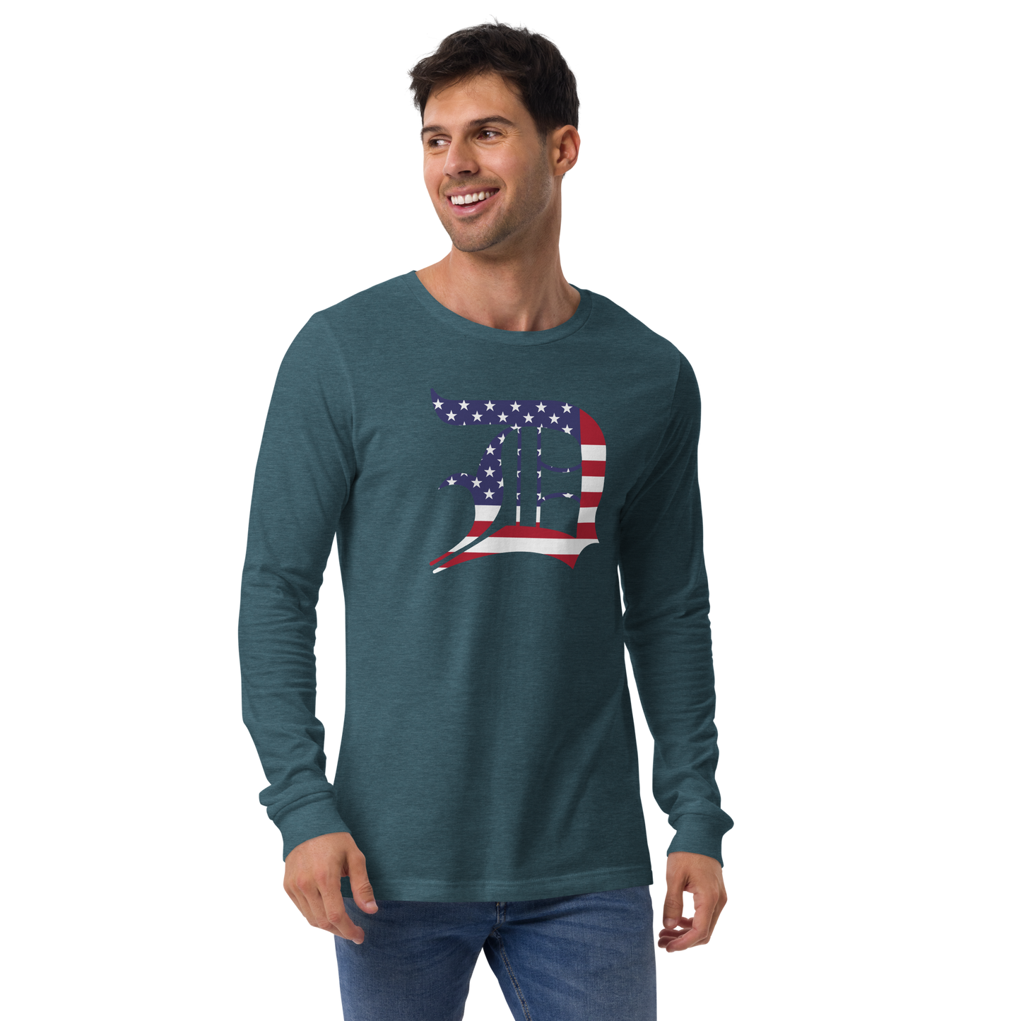 Detroit 'Old English D' T-Shirt (Patriotic Edition) | Unisex Long Sleeve