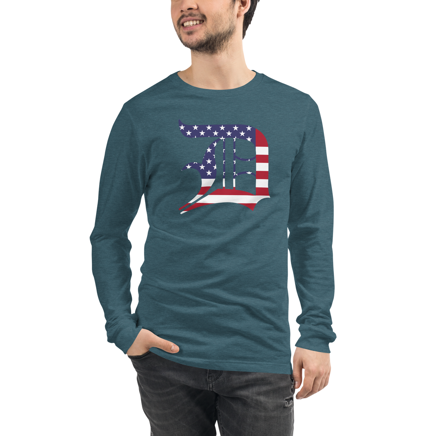 Detroit 'Old English D' T-Shirt (Patriotic Edition) | Unisex Long Sleeve