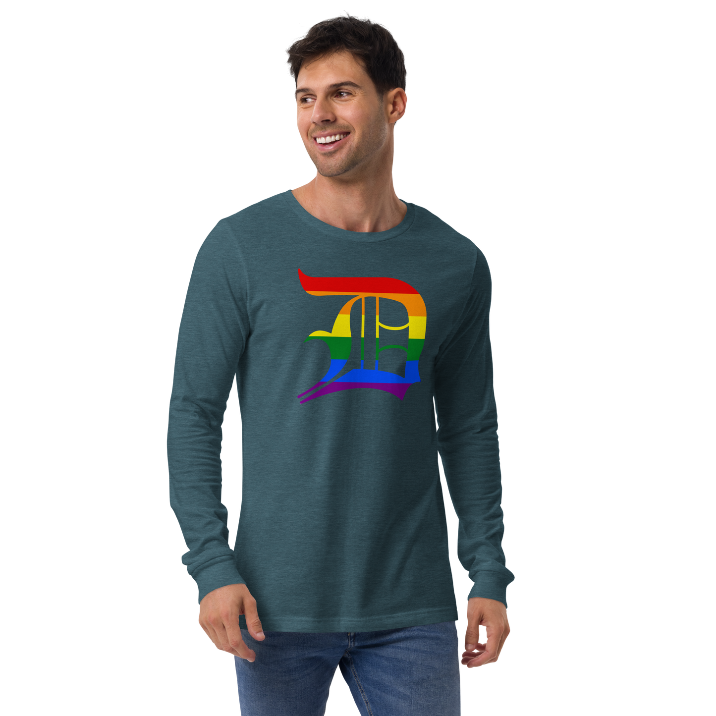 Detroit 'Old English D' T-Shirt (Rainbow Pride Edition) | Unisex Long Sleeve