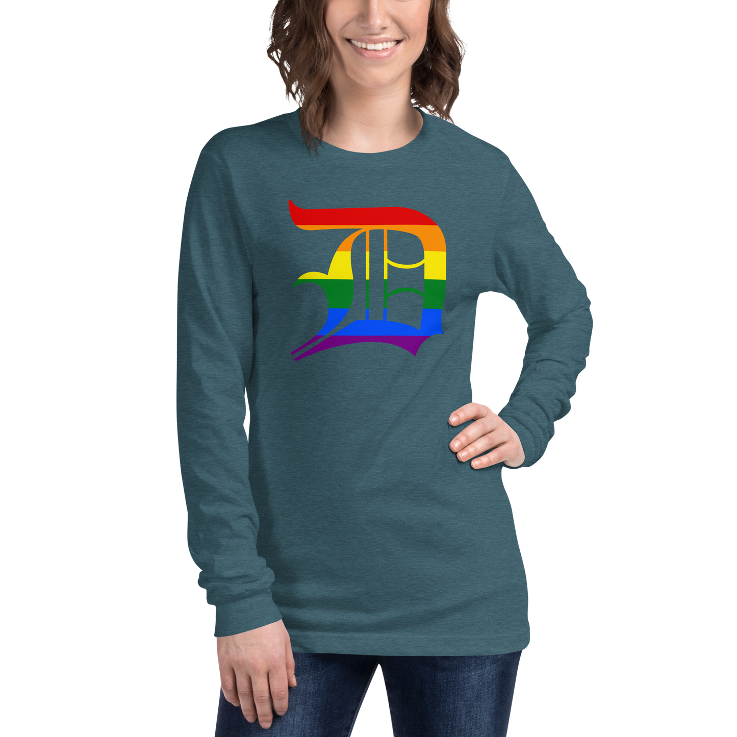 Detroit 'Old English D' T-Shirt (Rainbow Pride Edition) | Unisex Long Sleeve