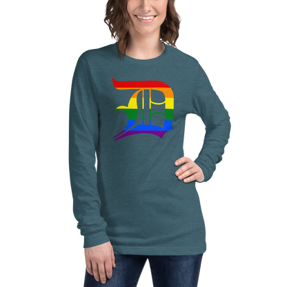 Detroit 'Old English D' T-Shirt (Rainbow Pride Edition) | Unisex Long Sleeve