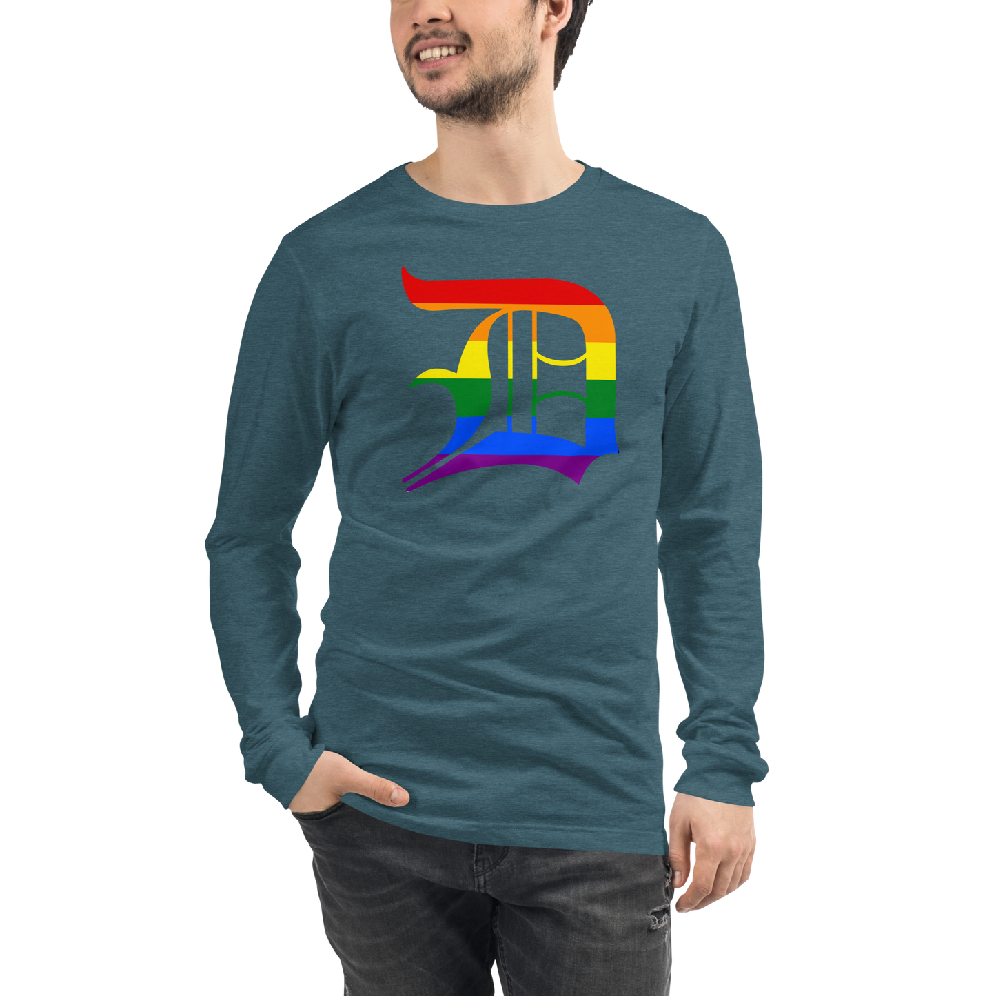 Detroit 'Old English D' T-Shirt (Rainbow Pride Edition) | Unisex Long Sleeve