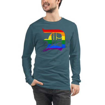 Detroit 'Old English D' T-Shirt (Rainbow Pride Edition) | Unisex Long Sleeve