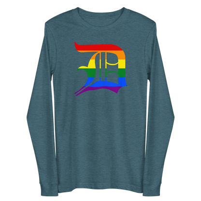 Detroit 'Old English D' T-Shirt (Rainbow Pride Edition) | Unisex Long Sleeve