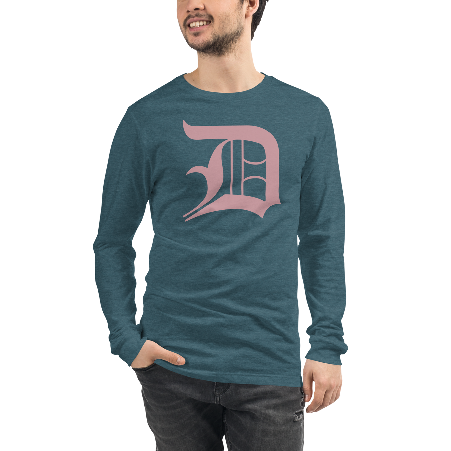 Detroit 'Old English D' T-Shirt (Cherry Blossom Pink) | Unisex Long Sleeve