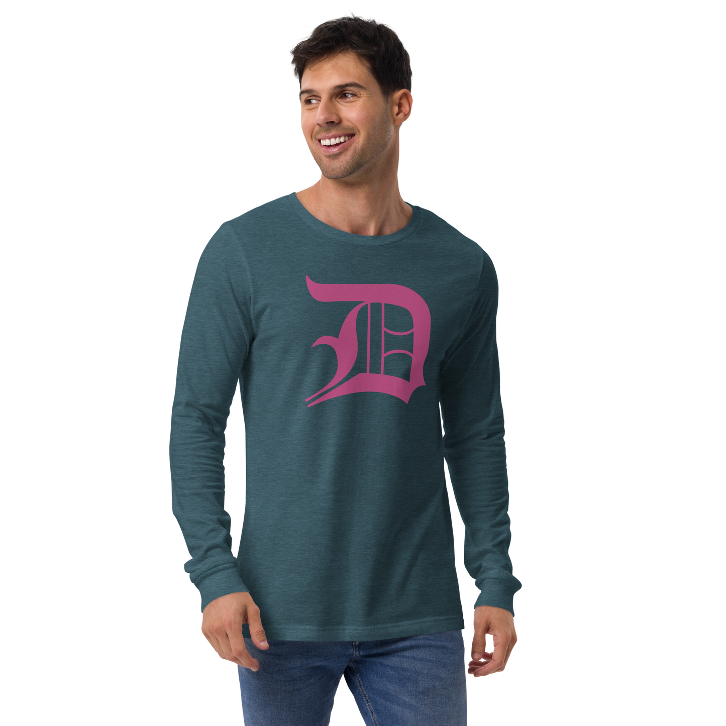 Detroit 'Old English D' T-Shirt (Apple Blossom Pink) | Unisex Long Sleeve