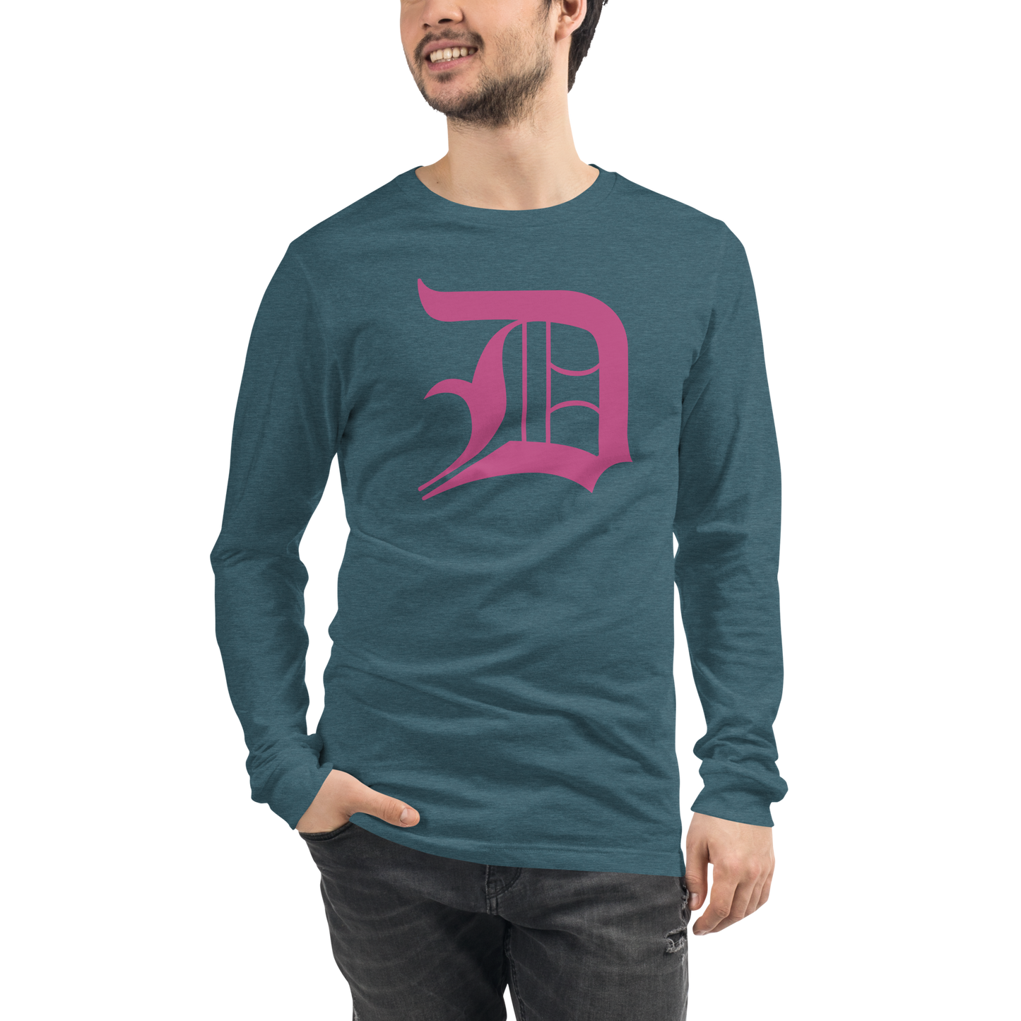 Detroit 'Old English D' T-Shirt (Apple Blossom Pink) | Unisex Long Sleeve