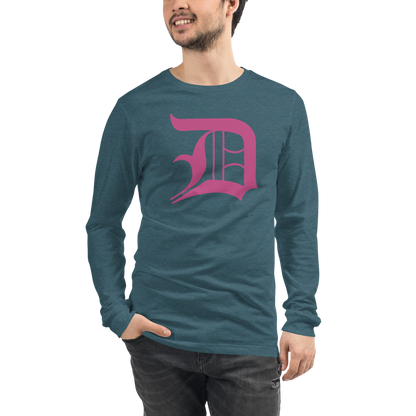 Detroit 'Old English D' T-Shirt (Apple Blossom Pink) | Unisex Long Sleeve