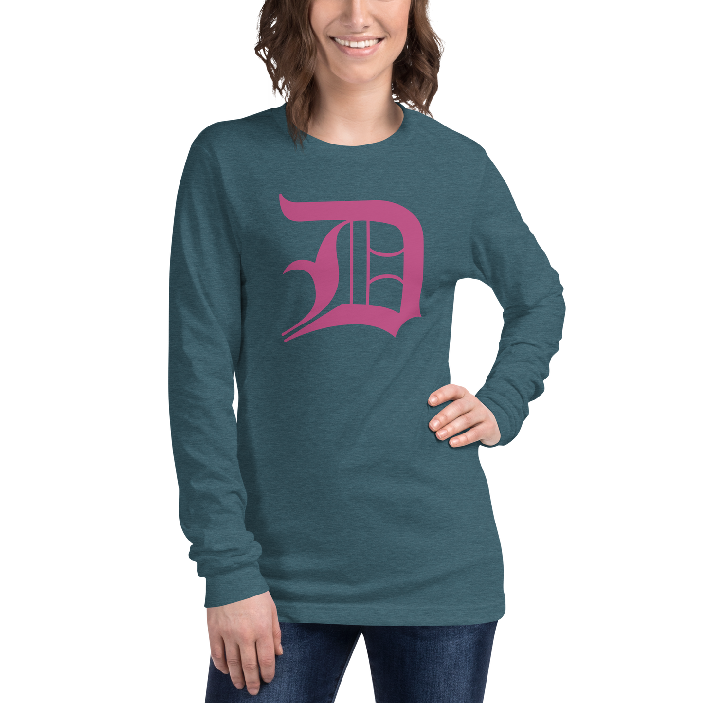 Detroit 'Old English D' T-Shirt (Apple Blossom Pink) | Unisex Long Sleeve