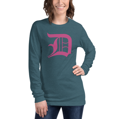 Detroit 'Old English D' T-Shirt (Apple Blossom Pink) | Unisex Long Sleeve