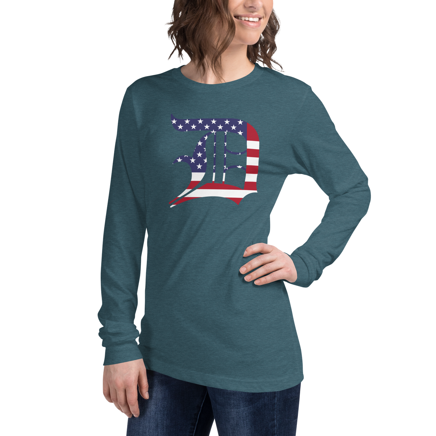 Detroit 'Old English D' T-Shirt (Patriotic Edition) | Unisex Long Sleeve