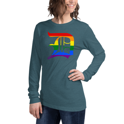 Detroit 'Old English D' T-Shirt (Rainbow Pride Edition) | Unisex Long Sleeve