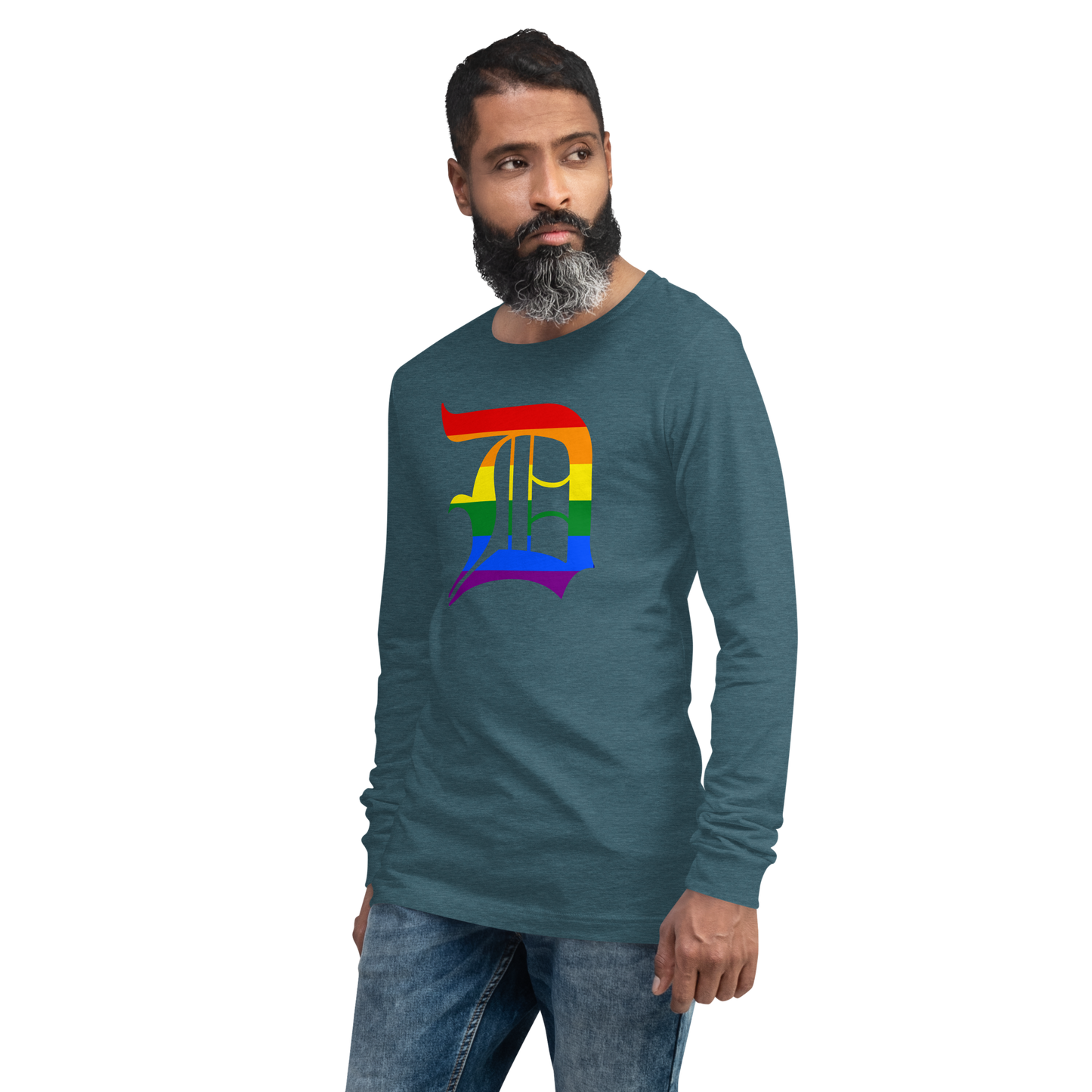 Detroit 'Old English D' T-Shirt (Rainbow Pride Edition) | Unisex Long Sleeve