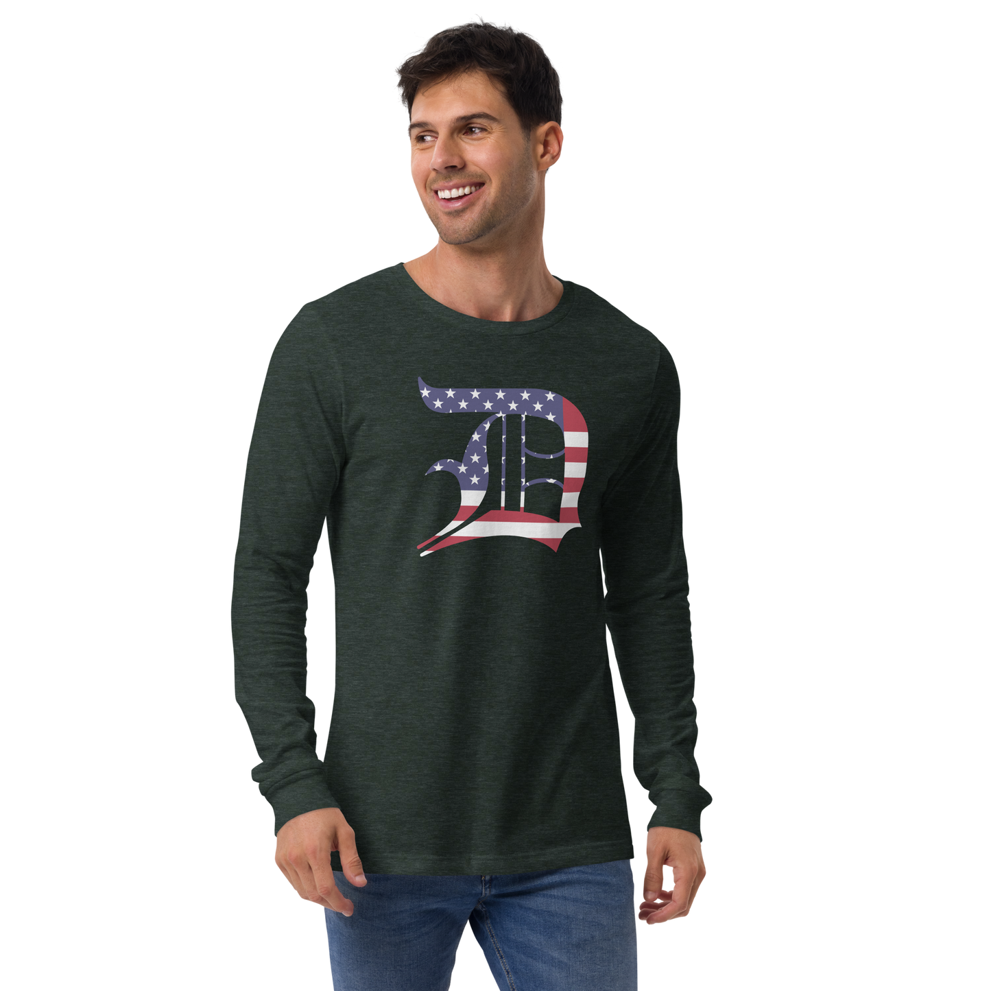 Detroit 'Old English D' T-Shirt (Patriotic Edition) | Unisex Long Sleeve