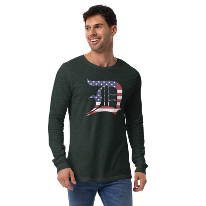 Detroit 'Old English D' T-Shirt (Patriotic Edition) | Unisex Long Sleeve