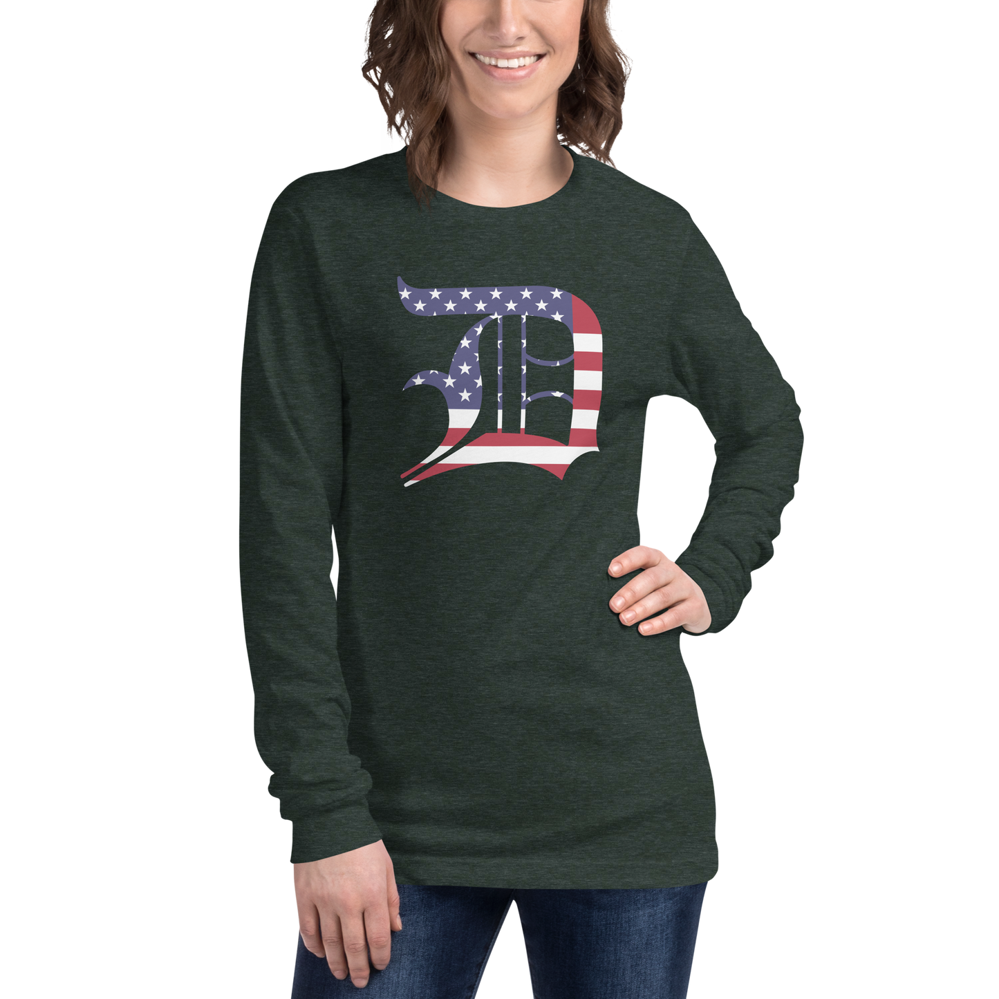 Detroit 'Old English D' T-Shirt (Patriotic Edition) | Unisex Long Sleeve