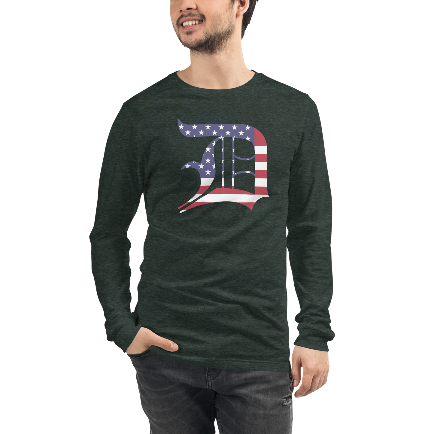 Detroit 'Old English D' T-Shirt (Patriotic Edition) | Unisex Long Sleeve