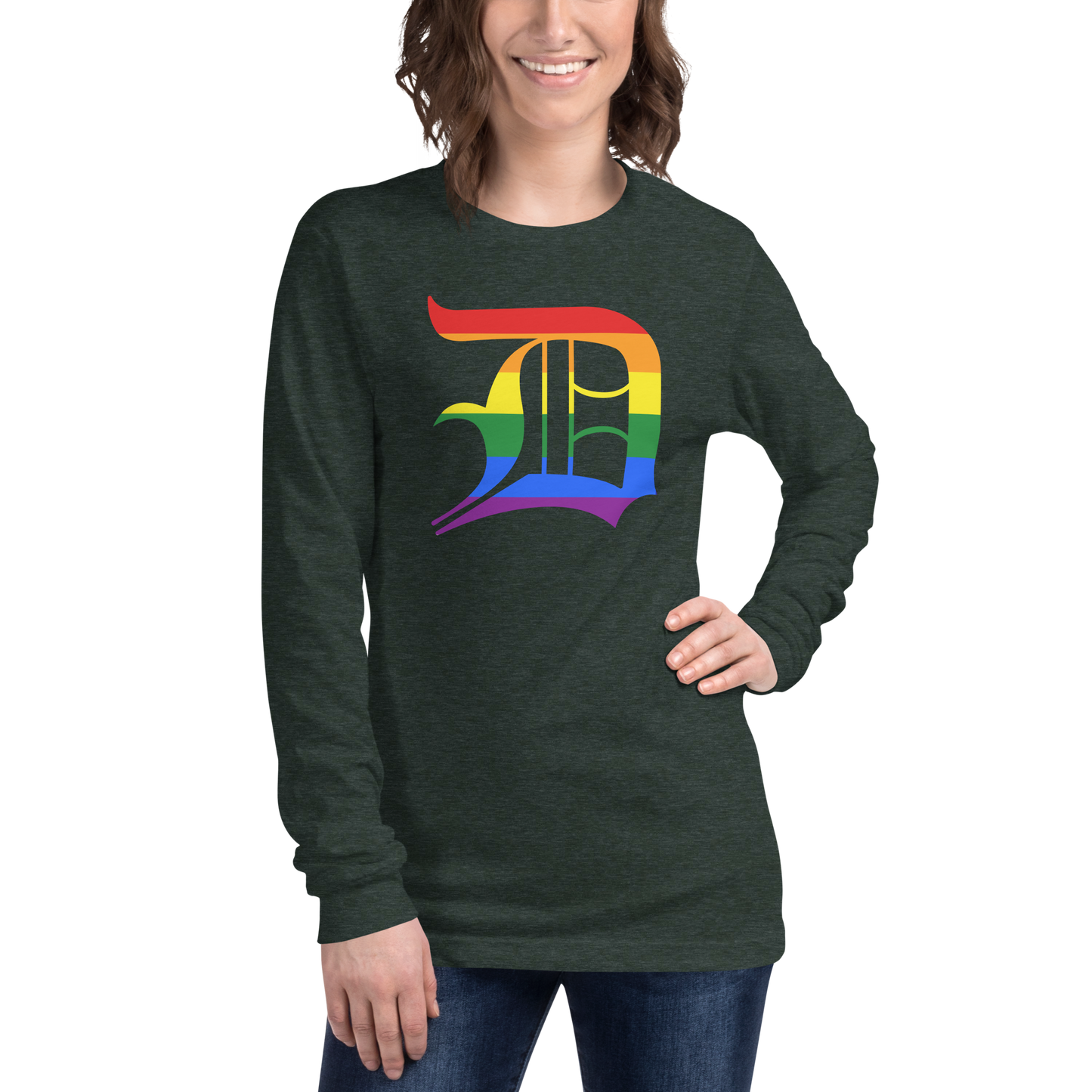 Detroit 'Old English D' T-Shirt (Rainbow Pride Edition) | Unisex Long Sleeve