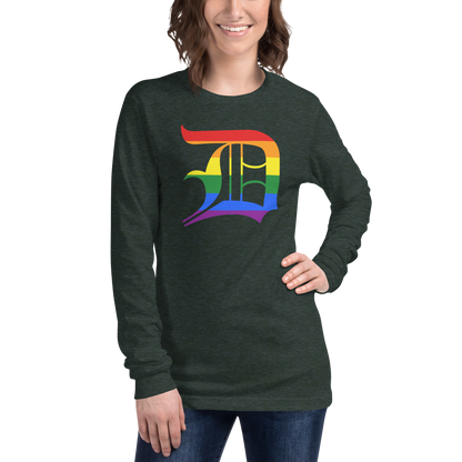 Detroit 'Old English D' T-Shirt (Rainbow Pride Edition) | Unisex Long Sleeve