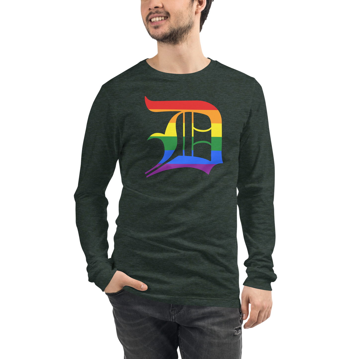 Detroit 'Old English D' T-Shirt (Rainbow Pride Edition) | Unisex Long Sleeve