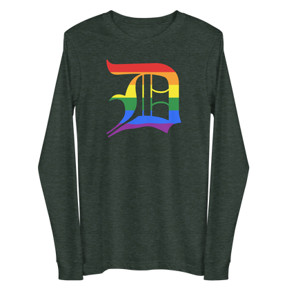 Detroit 'Old English D' T-Shirt (Rainbow Pride Edition) | Unisex Long Sleeve