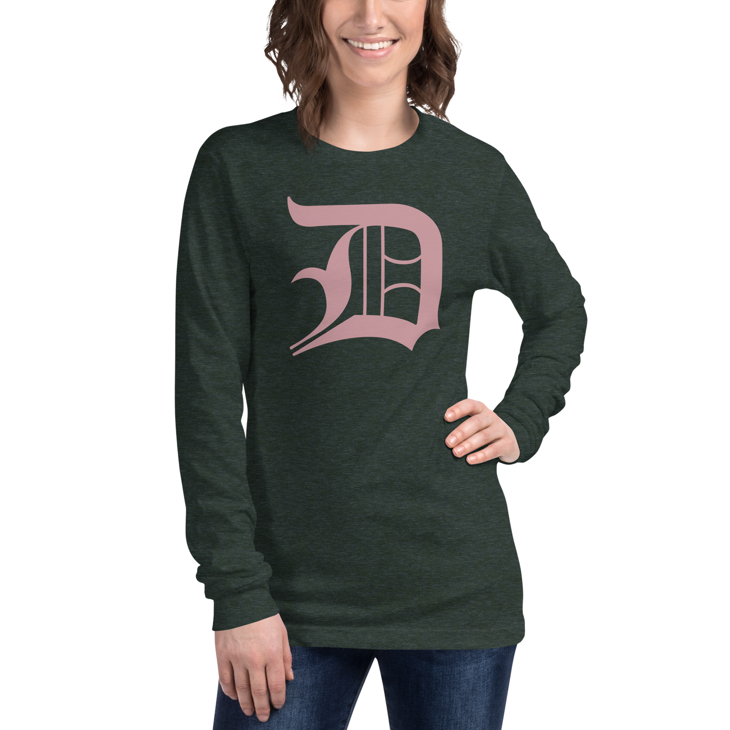 Detroit 'Old English D' T-Shirt (Cherry Blossom Pink) | Unisex Long Sleeve