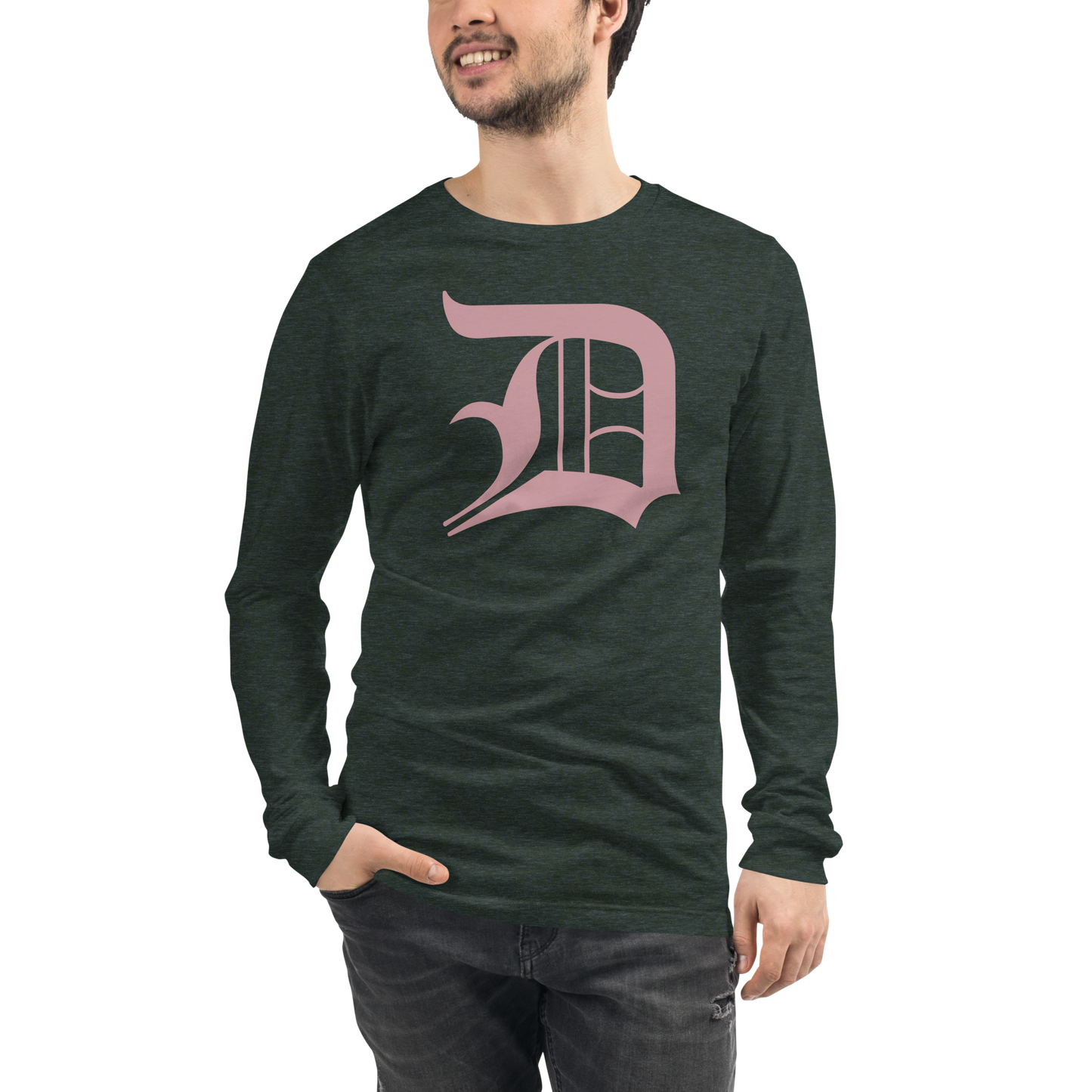 Detroit 'Old English D' T-Shirt (Cherry Blossom Pink) | Unisex Long Sleeve