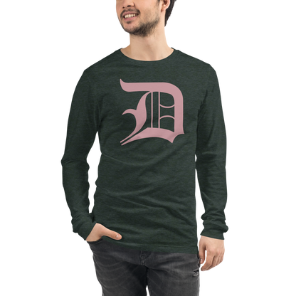 Detroit 'Old English D' T-Shirt (Cherry Blossom Pink) | Unisex Long Sleeve