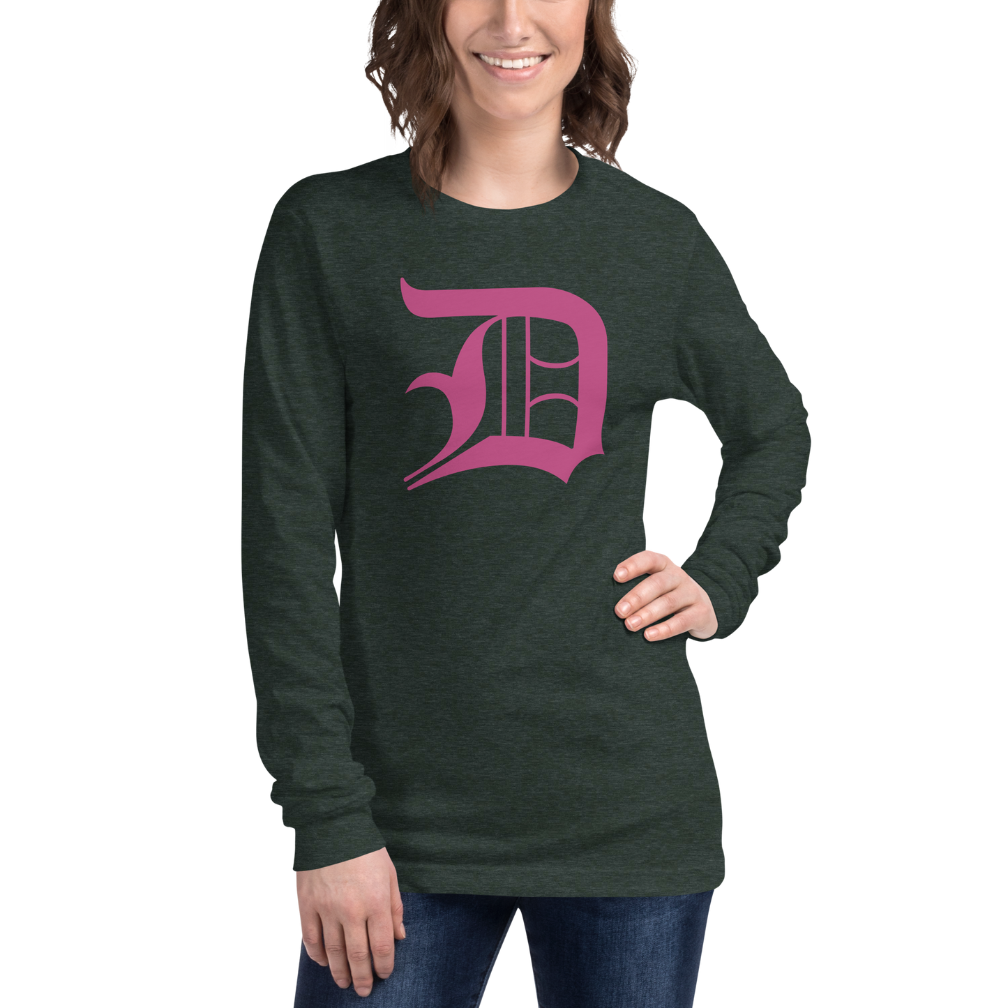 Detroit 'Old English D' T-Shirt (Apple Blossom Pink) | Unisex Long Sleeve