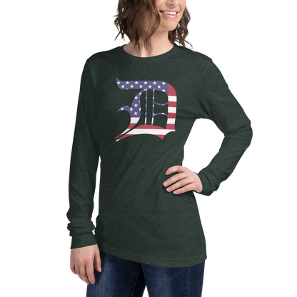 Detroit 'Old English D' T-Shirt (Patriotic Edition) | Unisex Long Sleeve