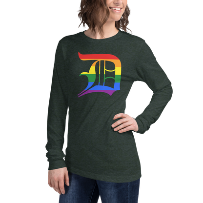 Detroit 'Old English D' T-Shirt (Rainbow Pride Edition) | Unisex Long Sleeve