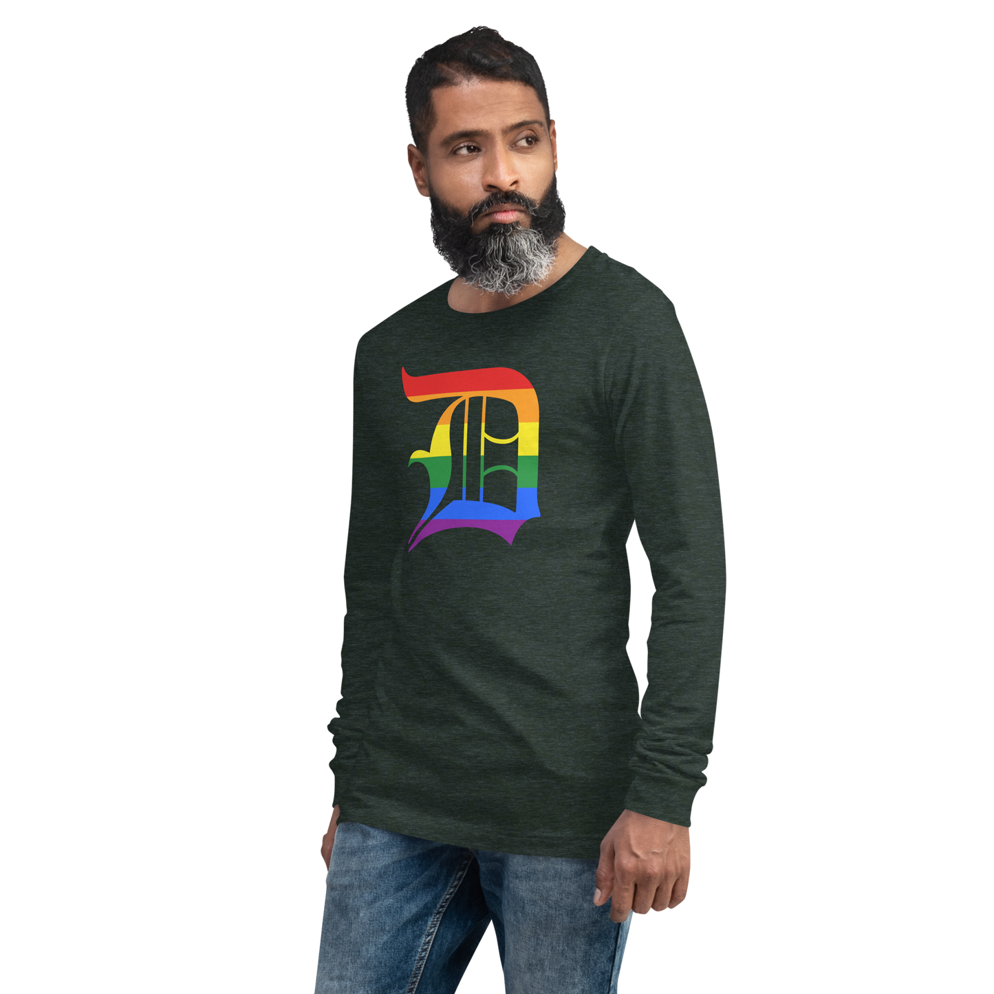 Detroit 'Old English D' T-Shirt (Rainbow Pride Edition) | Unisex Long Sleeve