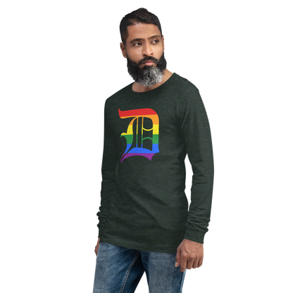 Detroit 'Old English D' T-Shirt (Rainbow Pride Edition) | Unisex Long Sleeve