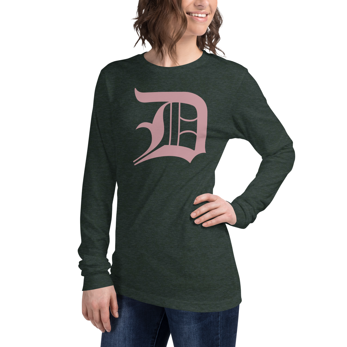 Detroit 'Old English D' T-Shirt (Cherry Blossom Pink) | Unisex Long Sleeve