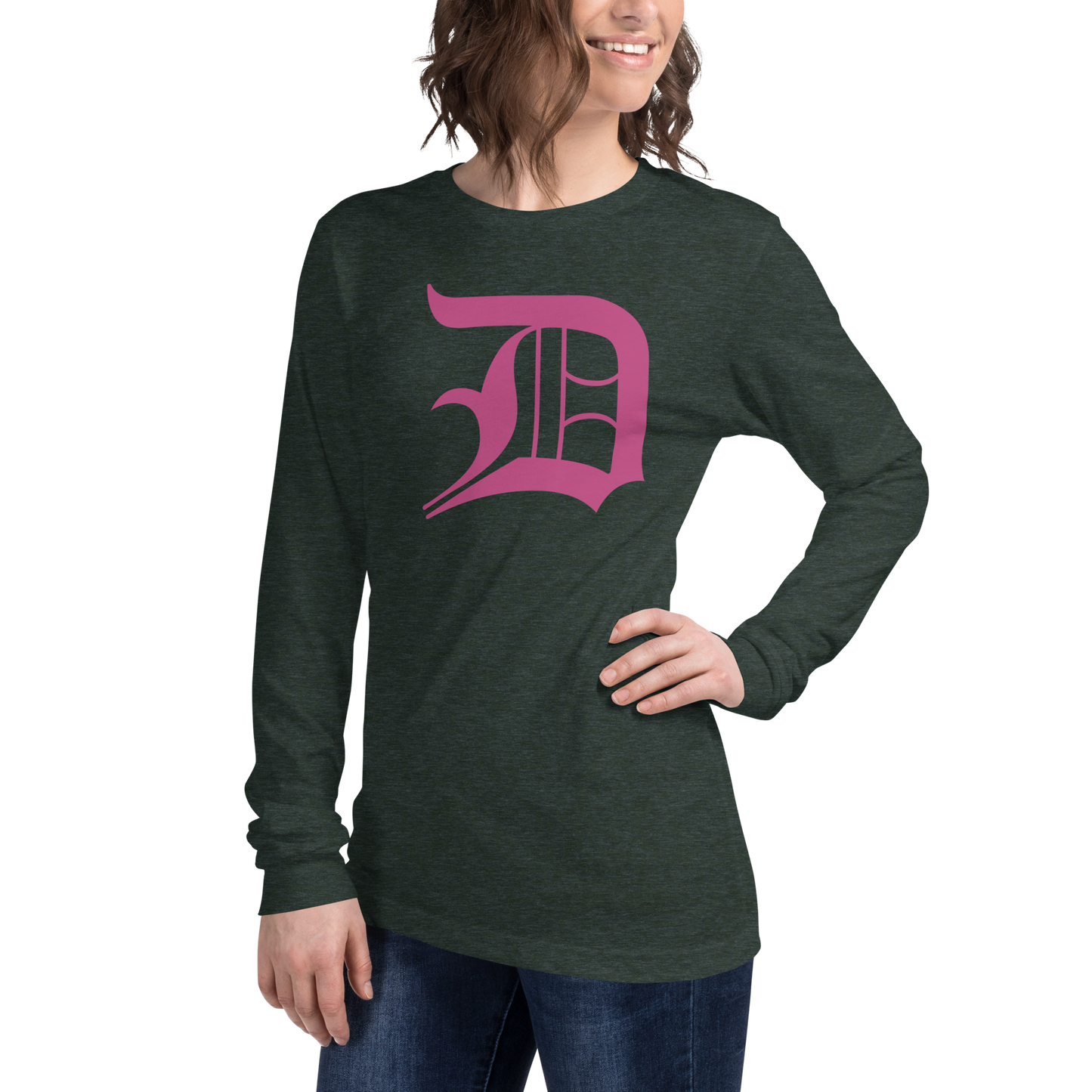 Detroit 'Old English D' T-Shirt (Apple Blossom Pink) | Unisex Long Sleeve