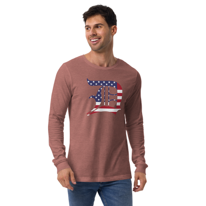 Detroit 'Old English D' T-Shirt (Patriotic Edition) | Unisex Long Sleeve