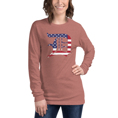 Detroit 'Old English D' T-Shirt (Patriotic Edition) | Unisex Long Sleeve