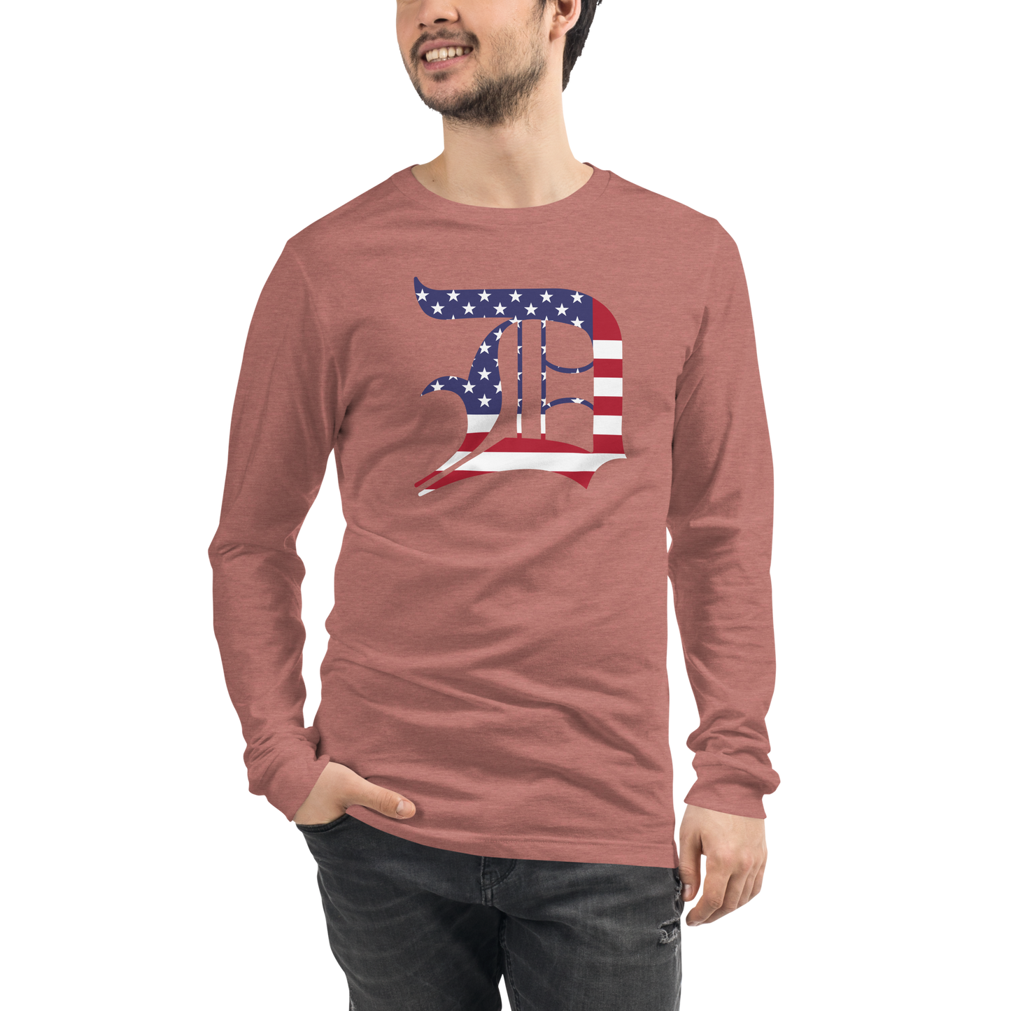 Detroit 'Old English D' T-Shirt (Patriotic Edition) | Unisex Long Sleeve