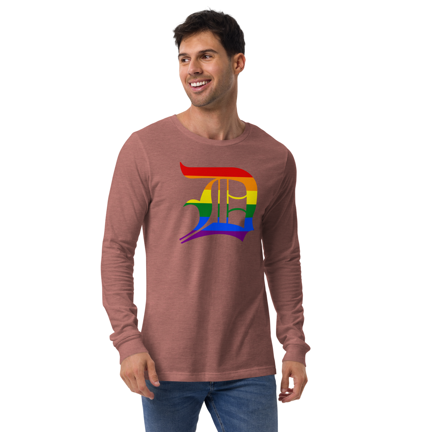 Detroit 'Old English D' T-Shirt (Rainbow Pride Edition) | Unisex Long Sleeve