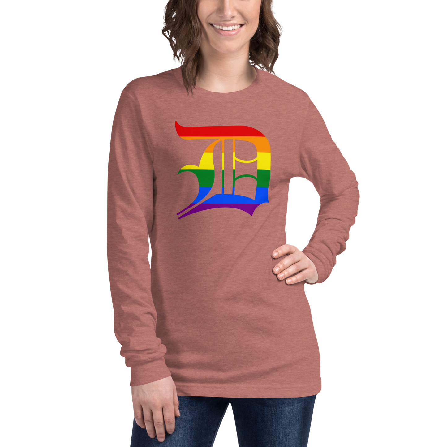 Detroit 'Old English D' T-Shirt (Rainbow Pride Edition) | Unisex Long Sleeve