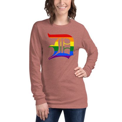 Detroit 'Old English D' T-Shirt (Rainbow Pride Edition) | Unisex Long Sleeve