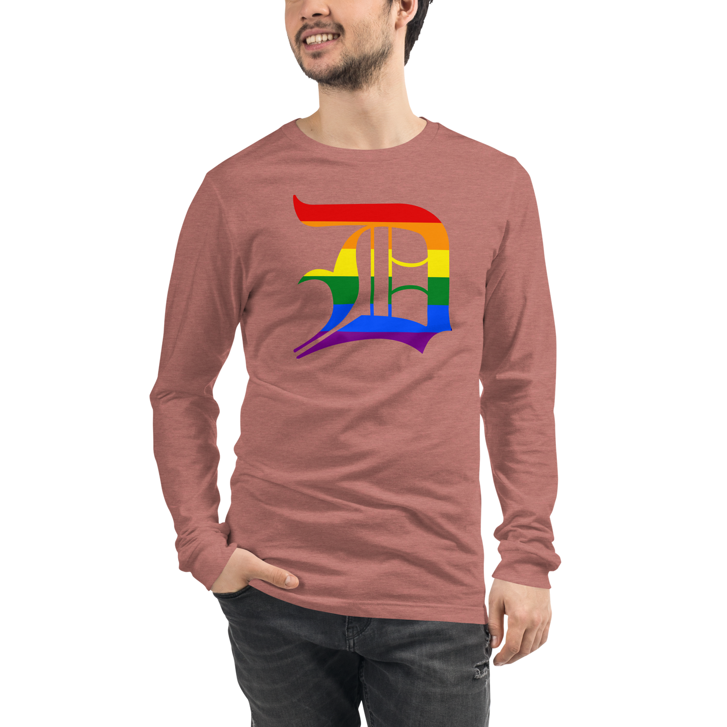 Detroit 'Old English D' T-Shirt (Rainbow Pride Edition) | Unisex Long Sleeve