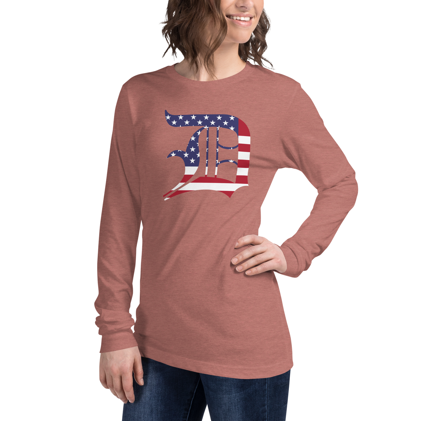 Detroit 'Old English D' T-Shirt (Patriotic Edition) | Unisex Long Sleeve