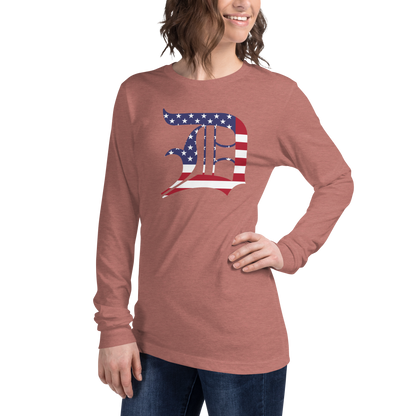 Detroit 'Old English D' T-Shirt (Patriotic Edition) | Unisex Long Sleeve